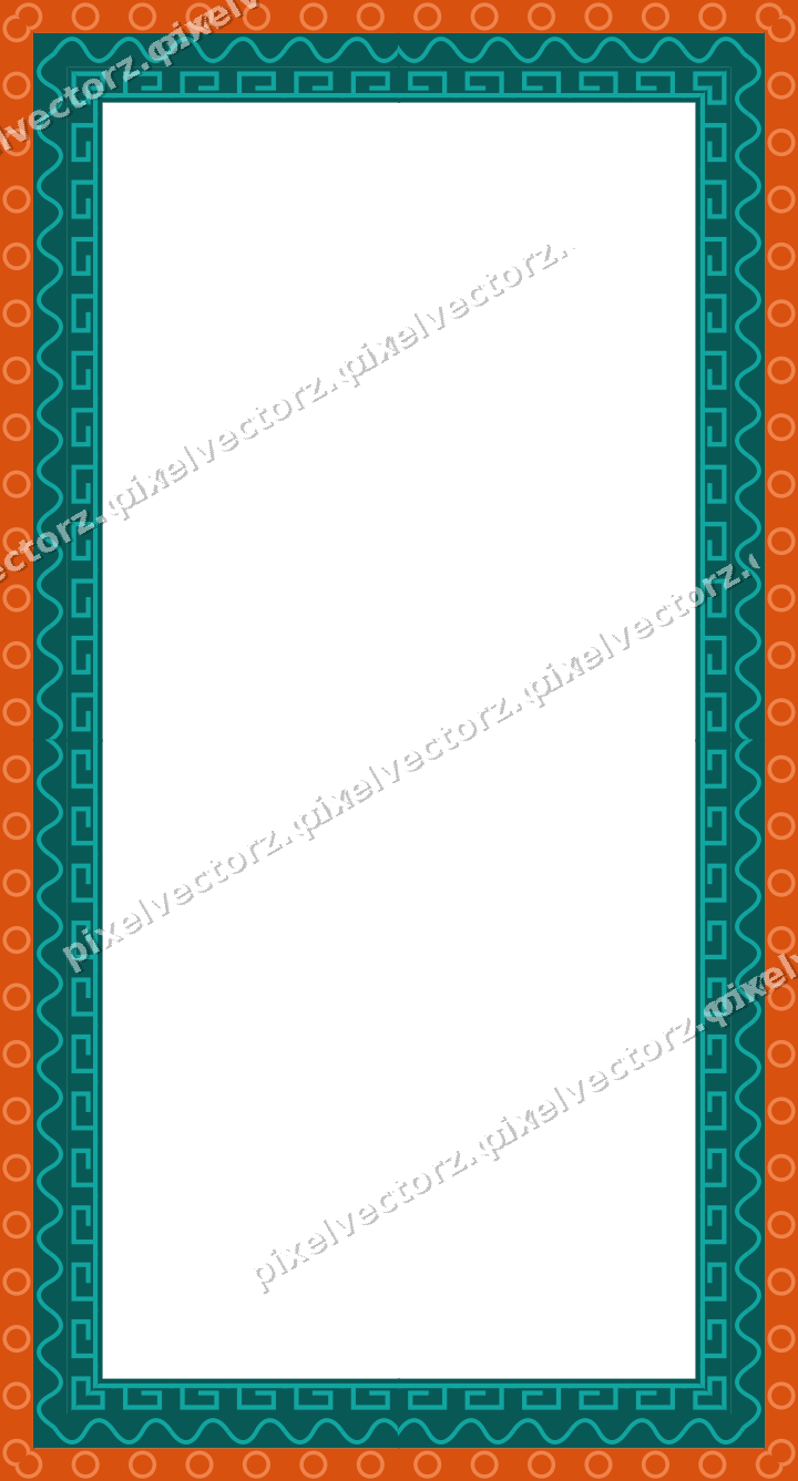 Decorative picture frame border in orange and teal with wave band