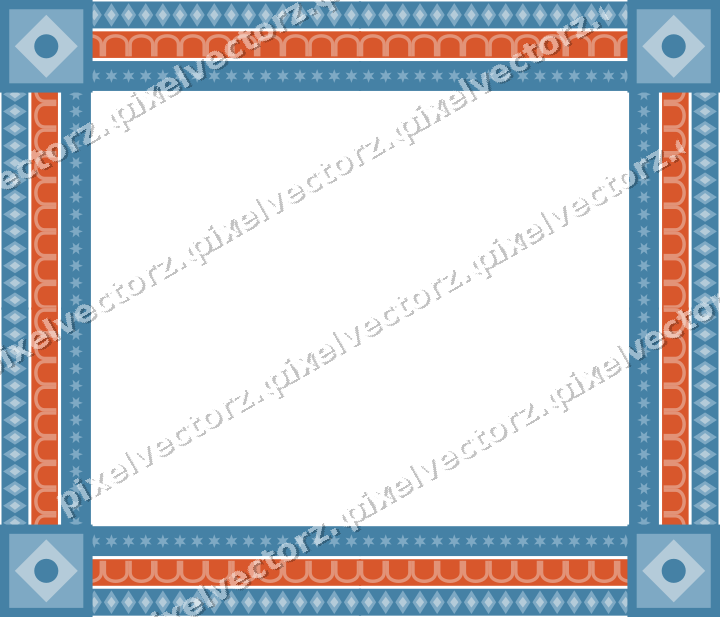 Decorative picture frame border in orange and cyan with diamond band
