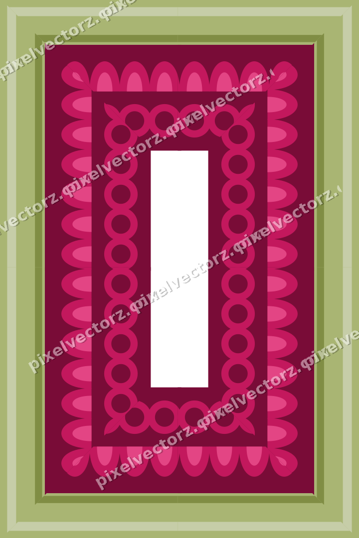 Decorative picture frame border in lime and pink with scale band