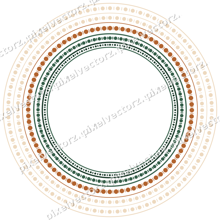 Decorative line art frame in dark green and orange with oval