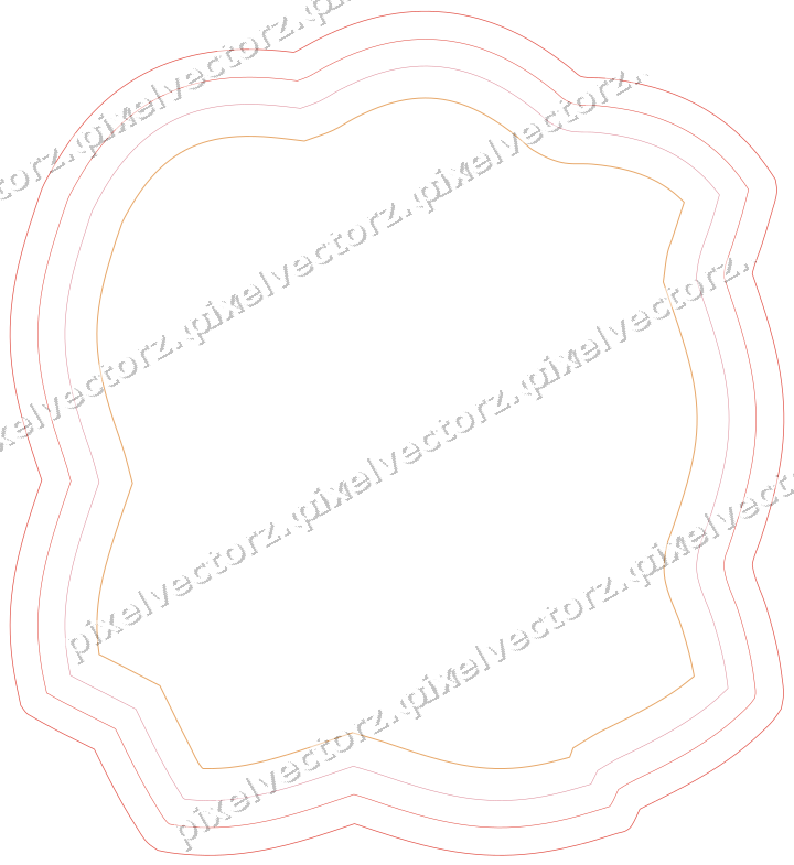 Decorative line art frame in red and orange with label plaque