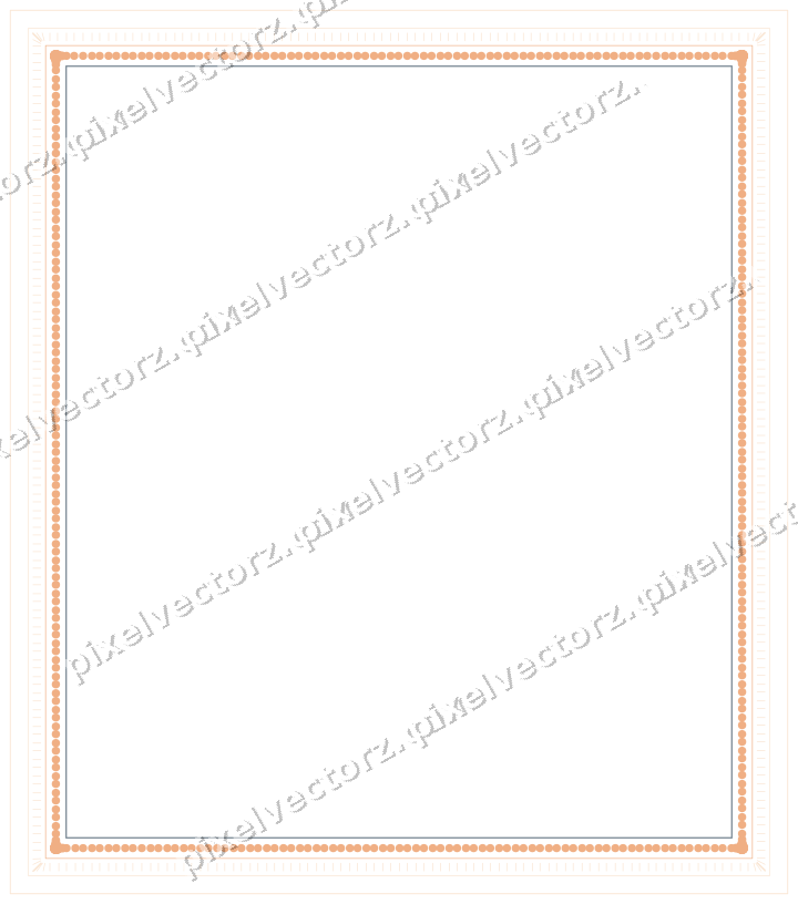 Decorative line art frame in blue and orange with label plaque
