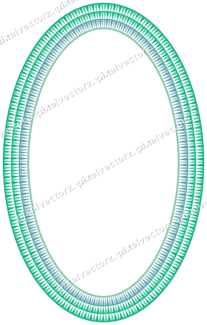 Decorative line art frame in green and teal with oval and dentil