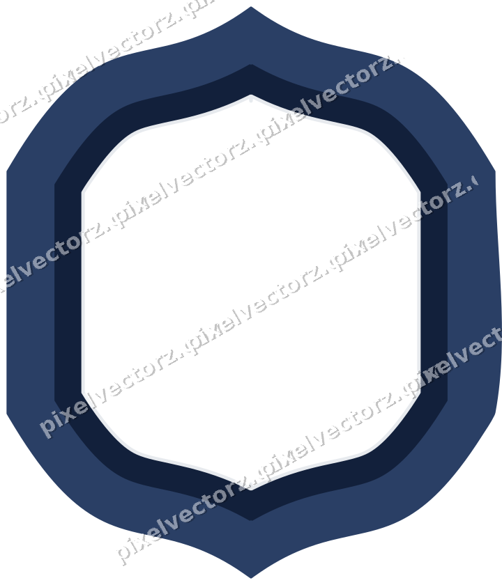 Decorative line art frame in dark blue and white with label plaque