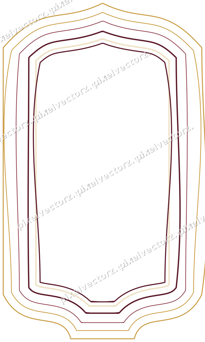 Decorative line art frame in dark pink and amber with label plaque
