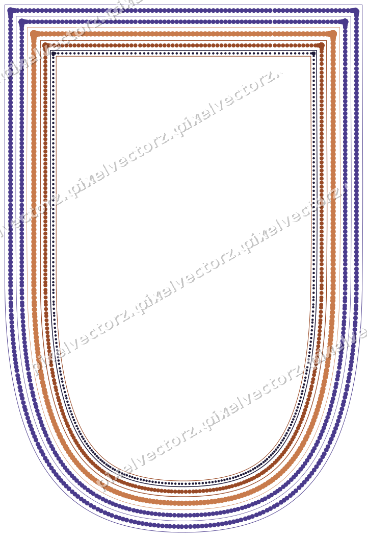 Decorative line art frame in orange and blue with shield
