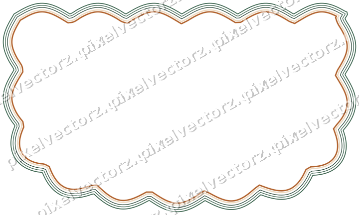 Decorative line art frame in dark green and orange with shield