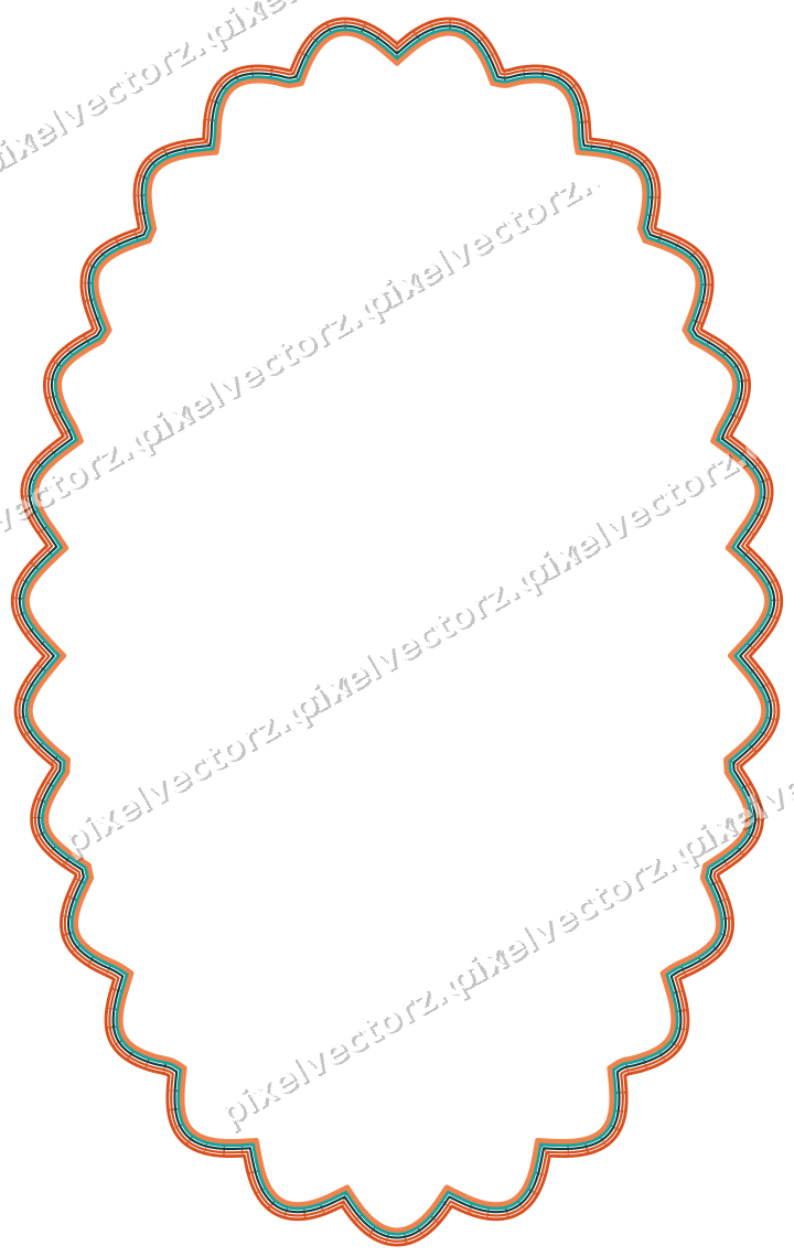 Decorative line art frame in orange and teal with oval