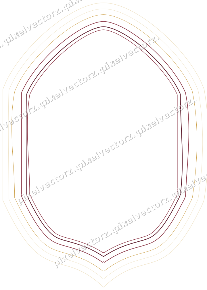 Decorative line art frame in dark pink and amber with label plaque