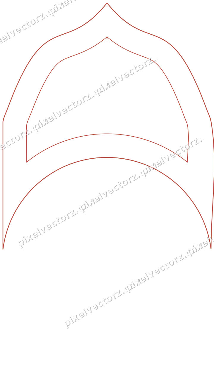 Decorative line art frame in dark red and dark green with label plaque