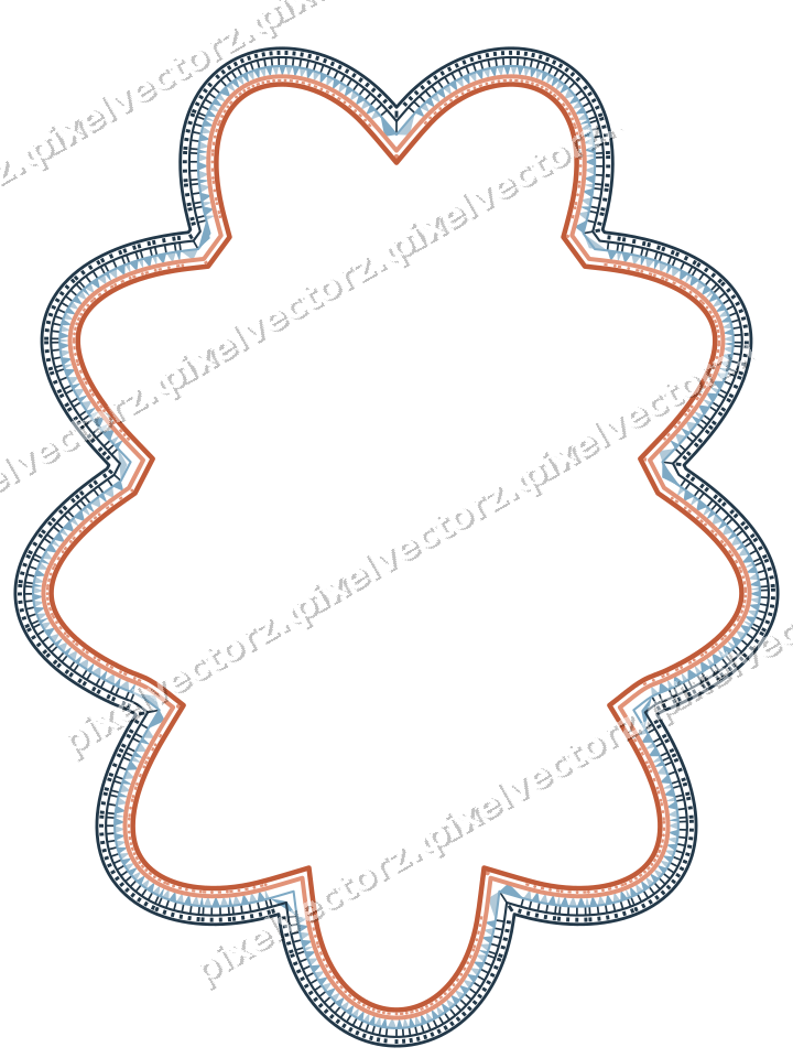 Decorative line art frame in orange and cyan with oval