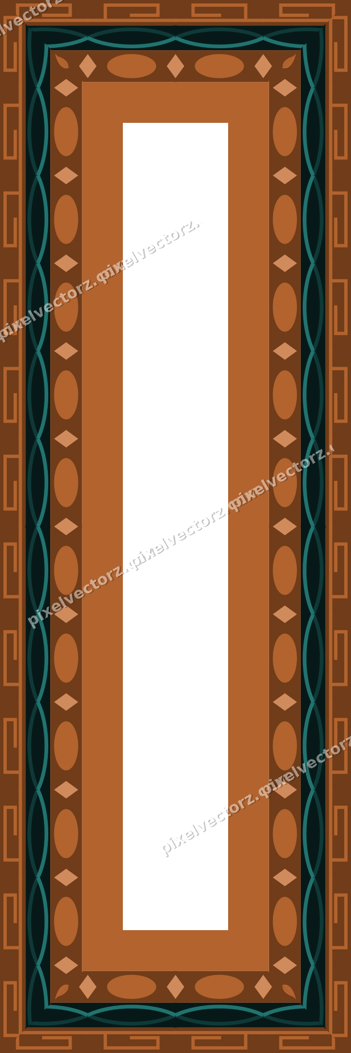 Decorative picture frame border in orange and teal with greek key