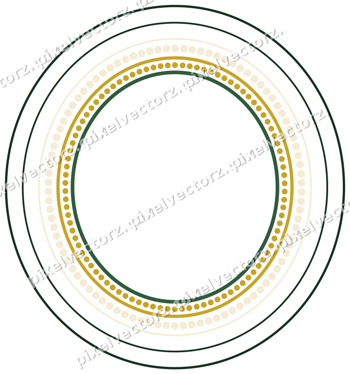Decorative line art frame in dark green and amber with oval