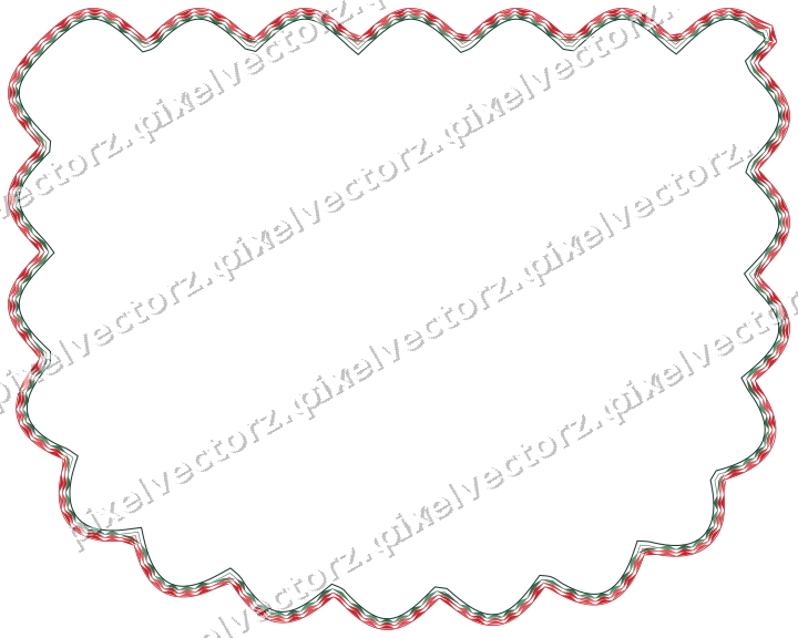 Decorative line art frame in dark green and red with shield