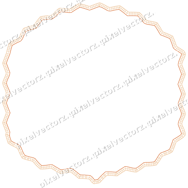 Decorative line art frame in dark blue and orange with label plaque
