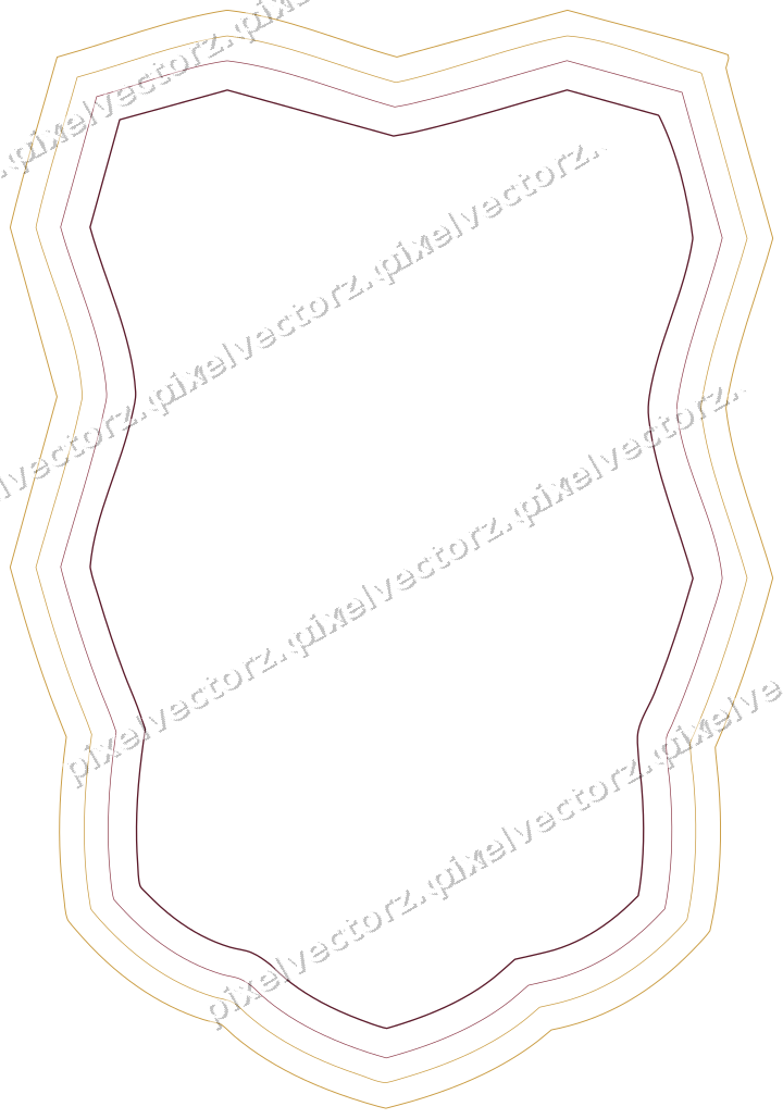 Decorative line art frame in dark pink and amber with shield