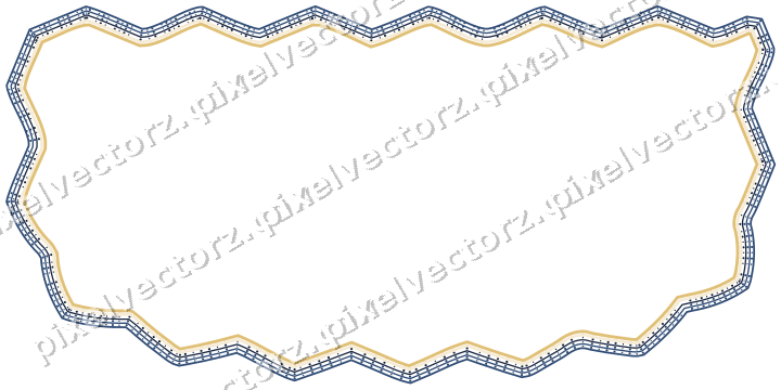 Decorative line art frame in dark blue and amber with shield