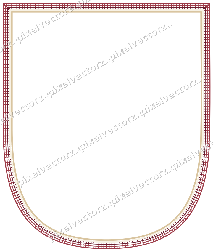 Decorative line art frame in dark pink and red with shield