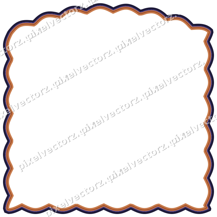 Decorative line art frame in orange and blue with label plaque