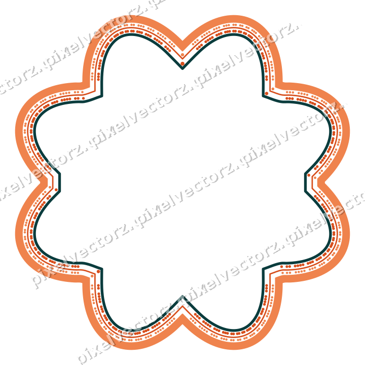 Decorative line art frame in orange and teal with oval