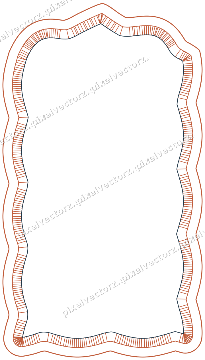 Decorative line art frame in orange and cyan with label plaque