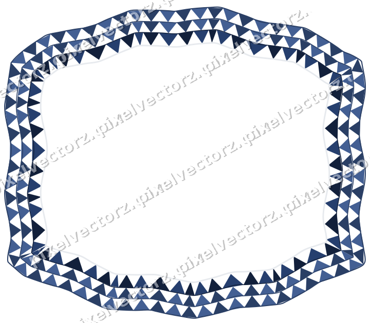 Decorative line art frame in dark blue and white with label plaque