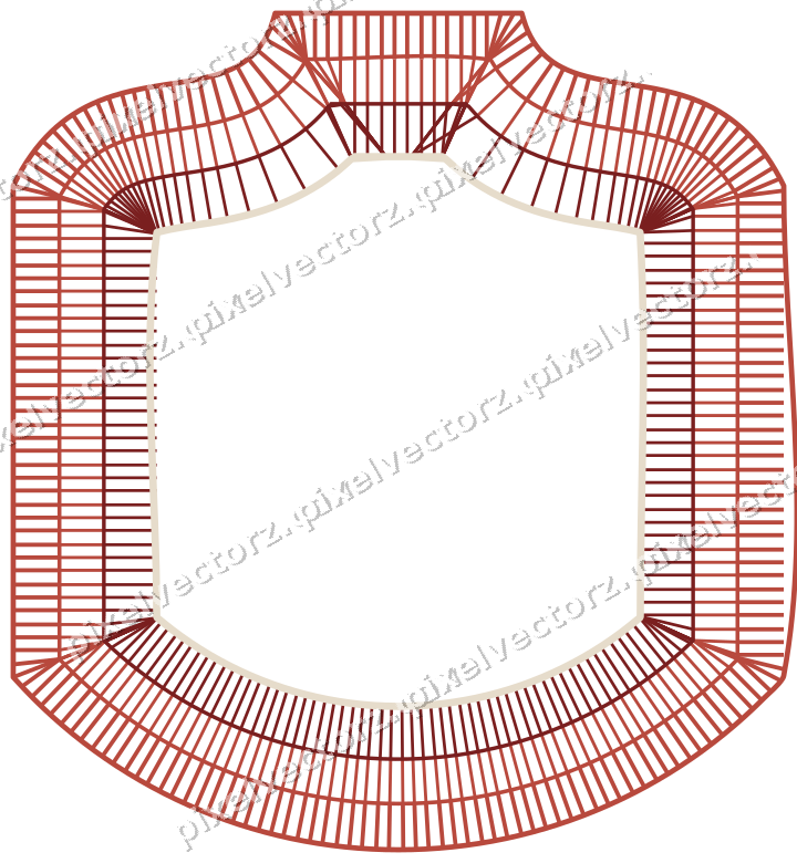 Decorative line art frame in dark red and dark green with label plaque