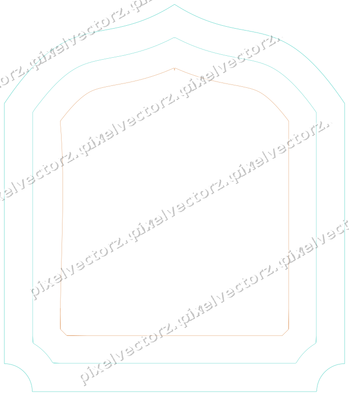 Decorative line art frame in orange and teal with label plaque