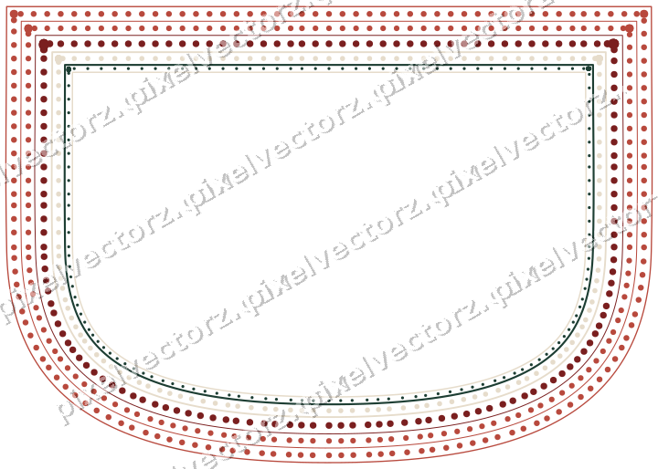 Decorative line art frame in dark red and dark green with shield