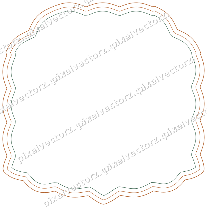 Decorative line art frame in dark green and orange with label plaque