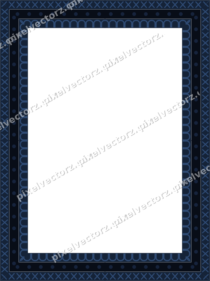 Decorative picture frame border in dark blue and amber with cross band
