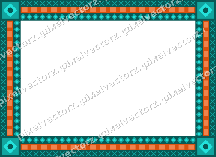 Decorative picture frame border in orange and teal with cross band
