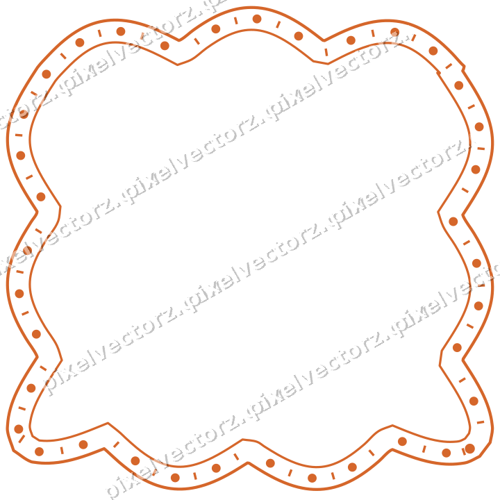 Decorative line art frame in dark blue and orange with label plaque