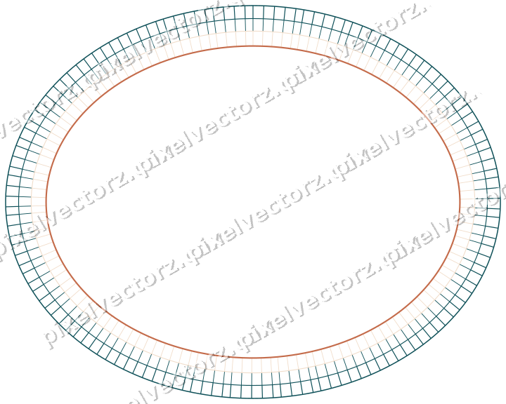 Decorative line art frame in dark teal and orange with oval