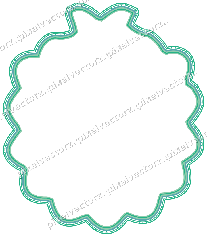 Decorative line art frame in green and teal with label plaque