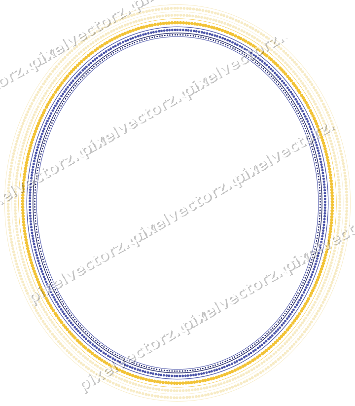 Decorative line art frame in dark blue and amber with oval