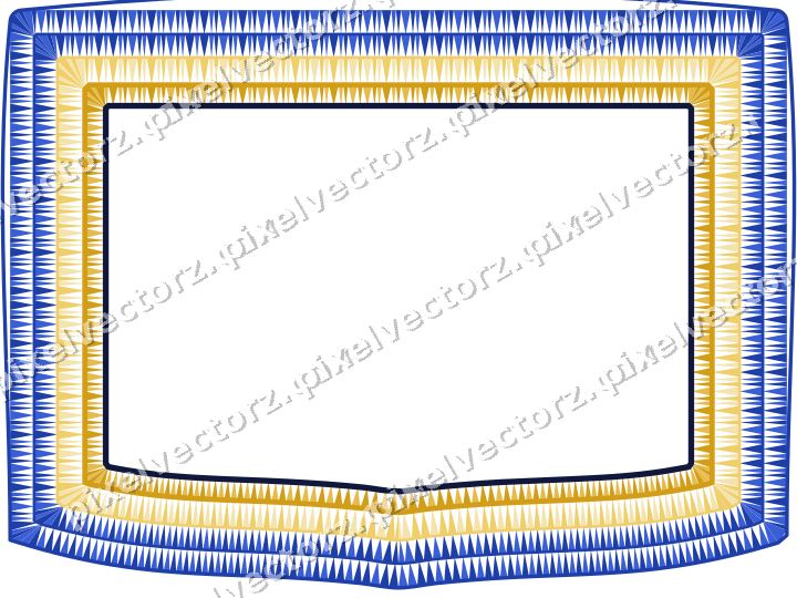 Decorative line art frame in amber and blue with label plaque