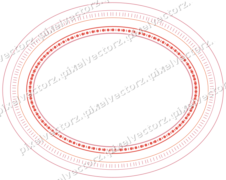 Decorative line art frame in red and orange with oval and dashed line