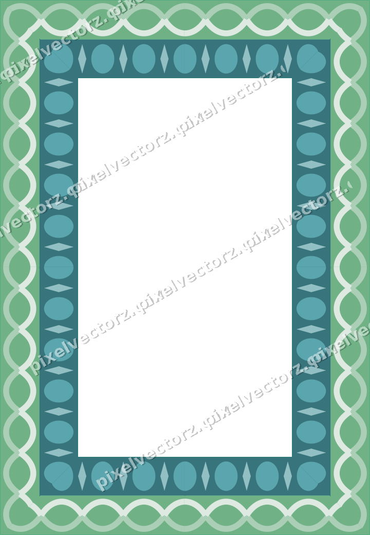 Decorative picture frame border in green and teal with guilloche