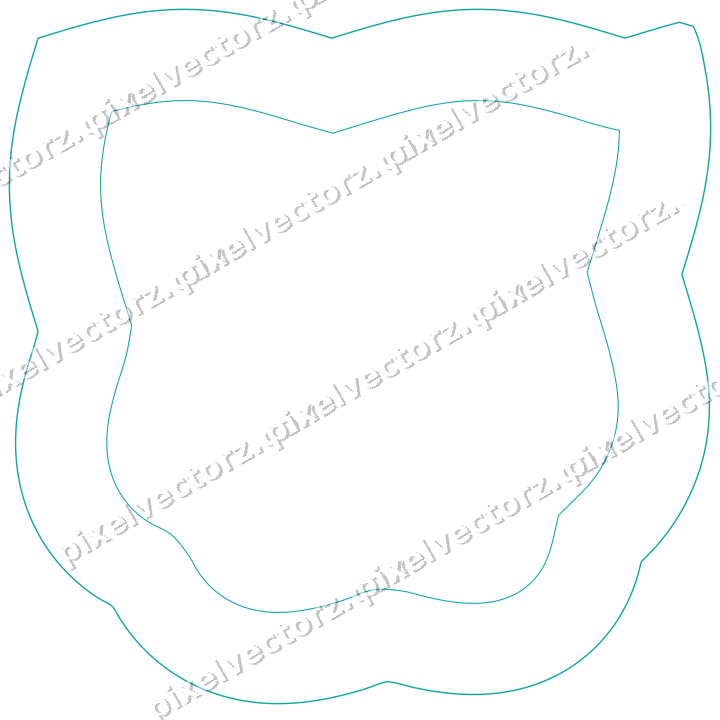 Decorative line art frame in orange and teal with shield