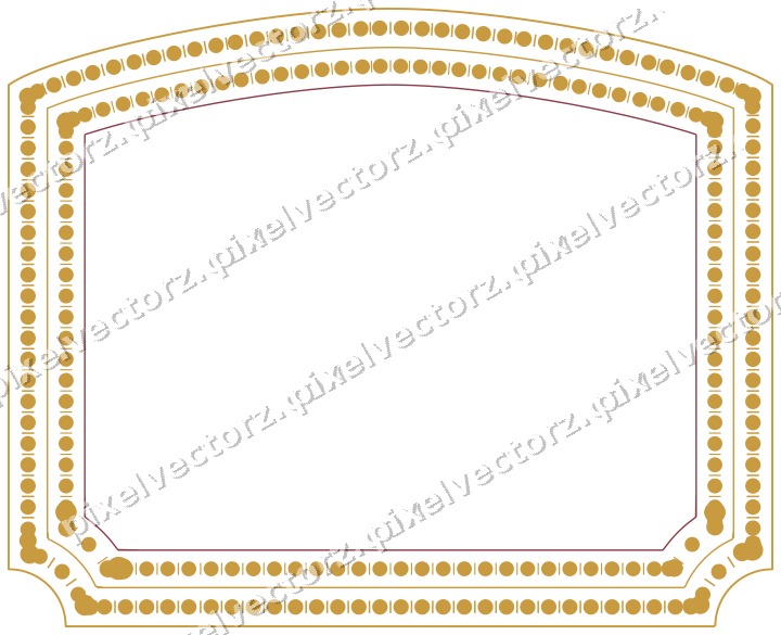 Decorative line art frame in dark pink and amber with label plaque