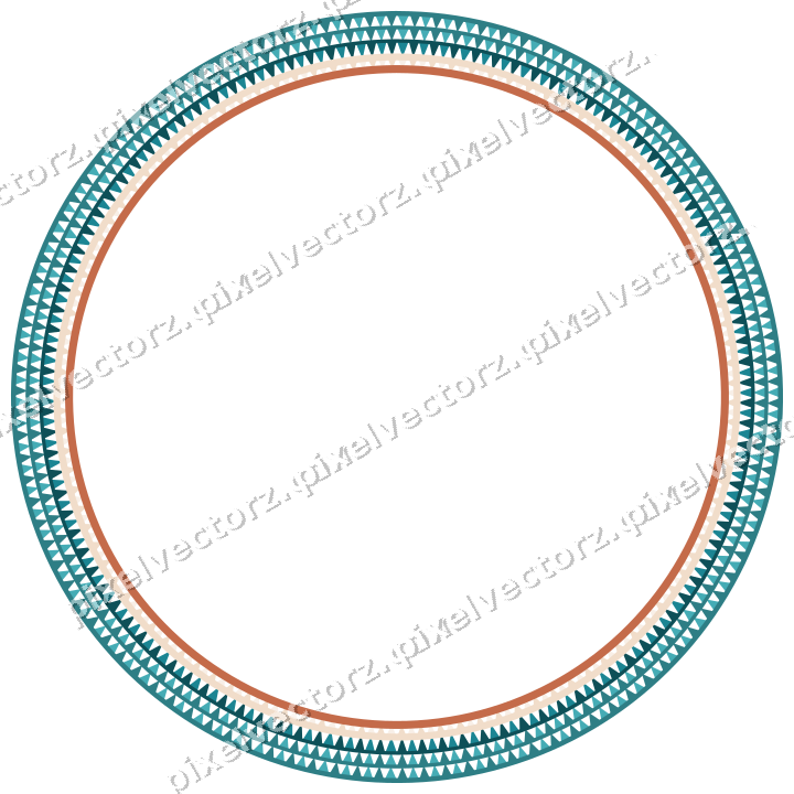 Decorative line art frame in dark teal and orange with oval and dentil