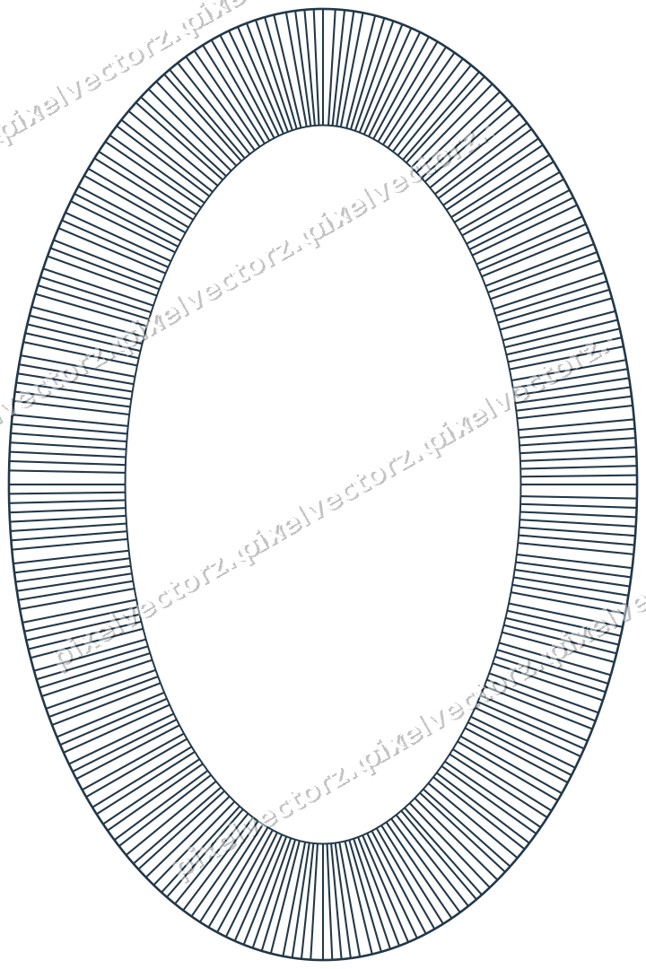 Decorative line art frame in orange and cyan with oval and hatching