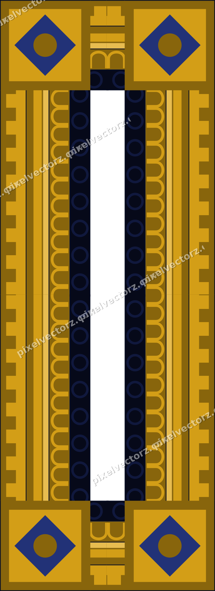 Decorative picture frame border in amber and blue with arcade frieze