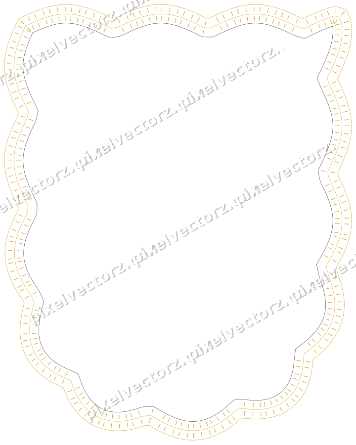 Decorative line art frame in amber and purple with shield