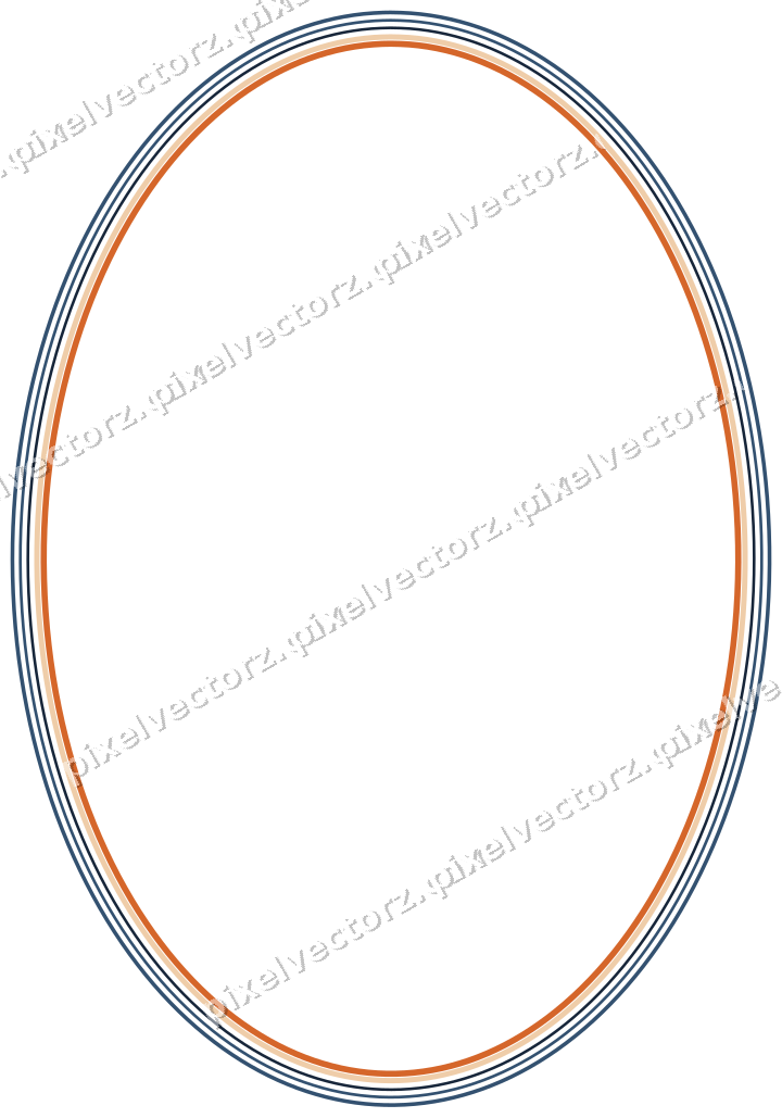 Decorative line art frame in dark blue and orange with oval
