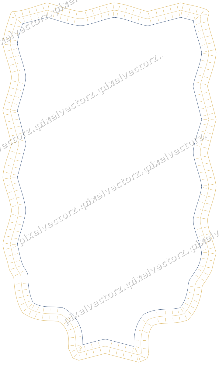 Decorative line art frame in dark blue and amber with label plaque