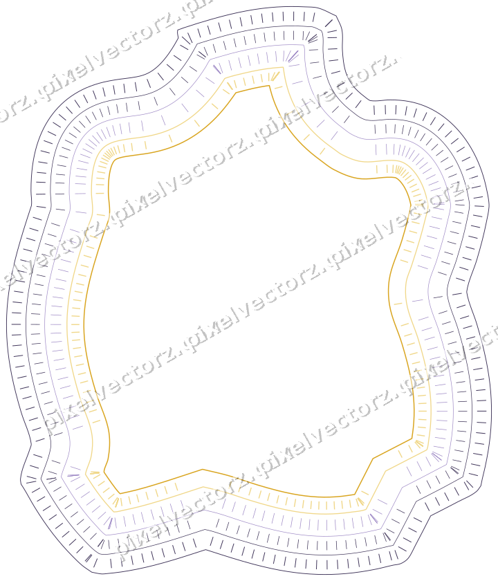 Decorative line art frame in amber and purple with label plaque