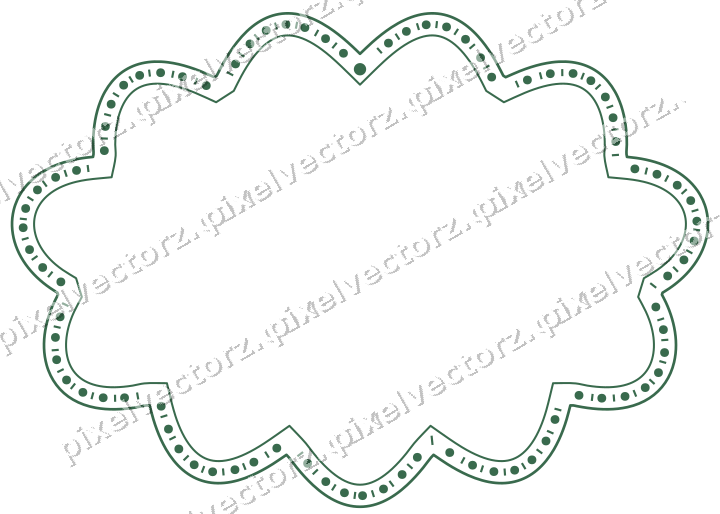 Decorative line art frame in dark green and red with oval