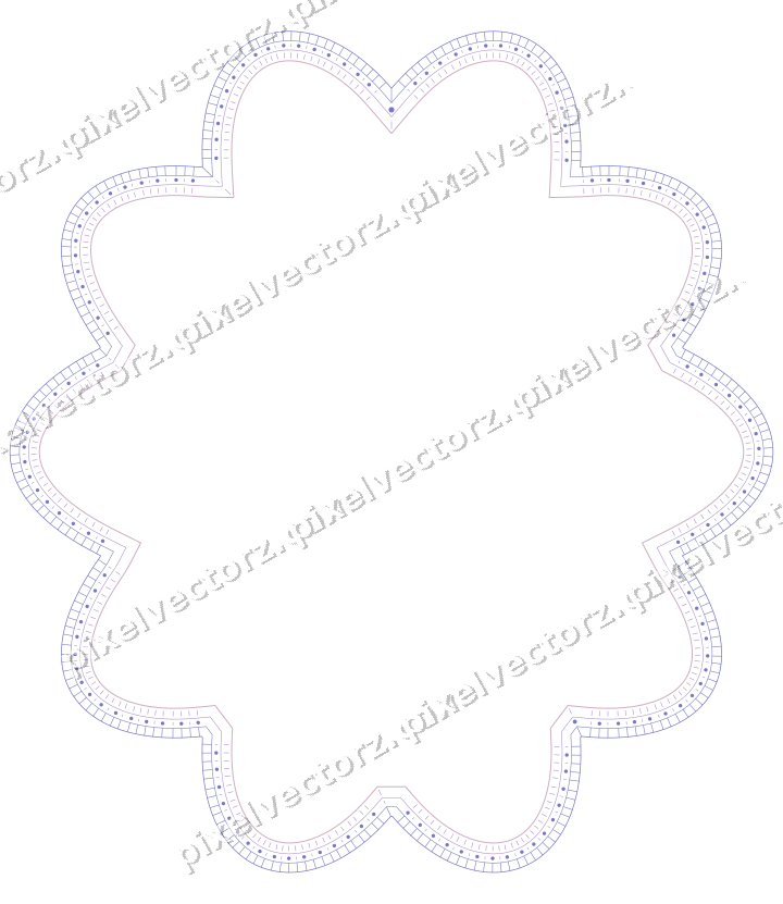 Decorative line art frame in purple and blue with oval